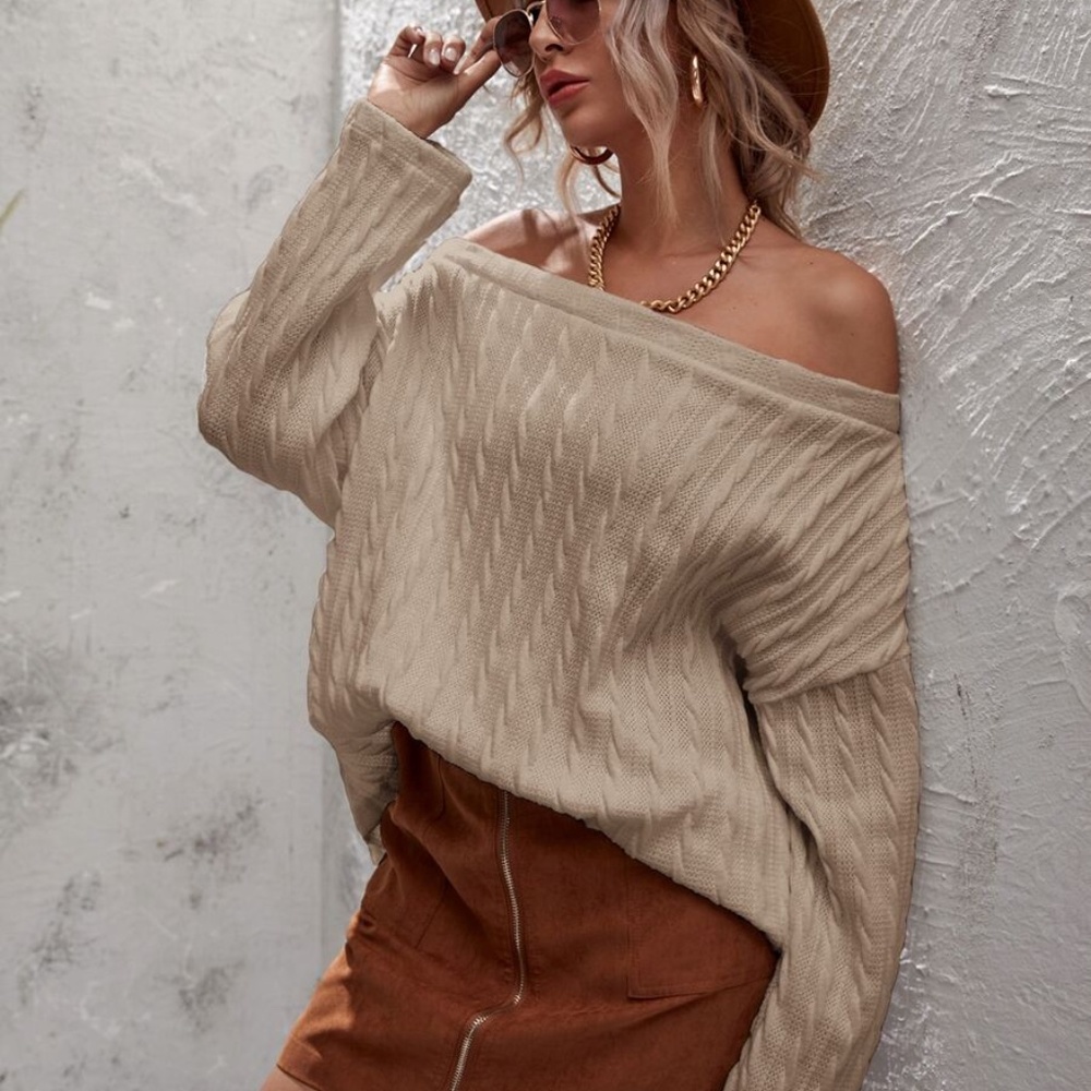 oversized off shoulder textured long sleeve -CHAR - Picture 2 of 15
